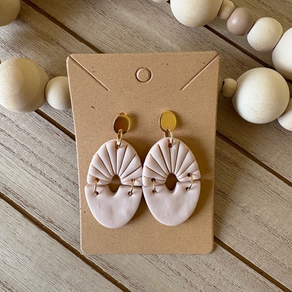 Handmade Blush | Fan Earrings | Boho Statement Jewelry with Gold Accents - Picture 4 of 8